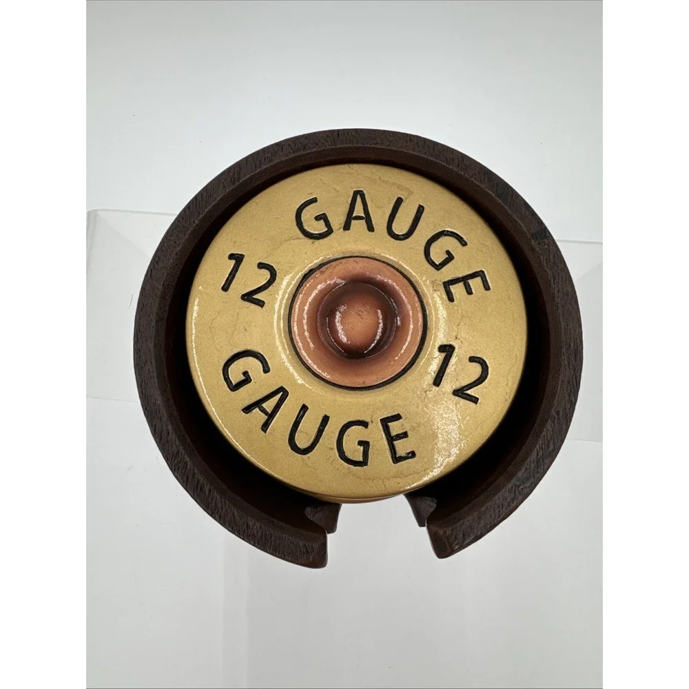 Shotgun Shell 4 Coaster‎ Set + Holder Big Sky Carvers Copper Brass Look Resin